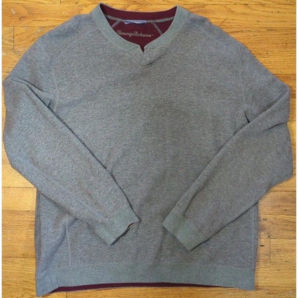 Tommy Bahama Reversible Lg Sweatshirt Flipshore Abaco Heather Gray Burgundy EUC